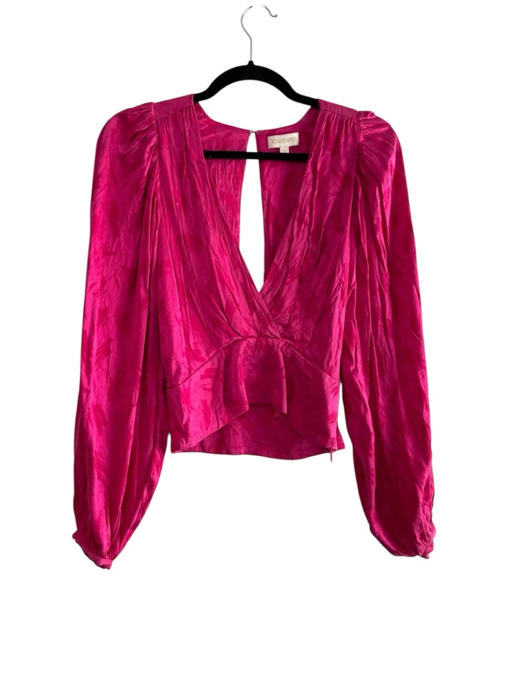 Ronny Kobo Hot Pink Silk Puffsleeve Blouse Size Small